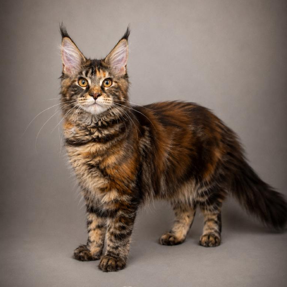 Bliss, chaton Maine Coon femelle brown tortie de 4 mois.