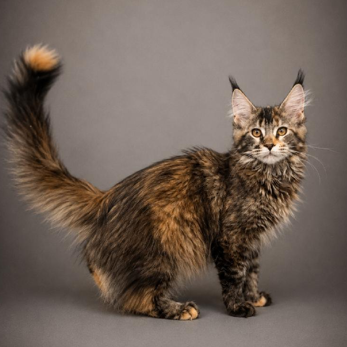 Portrait de Brézia, chaton Maine Coon femelle black tortie.